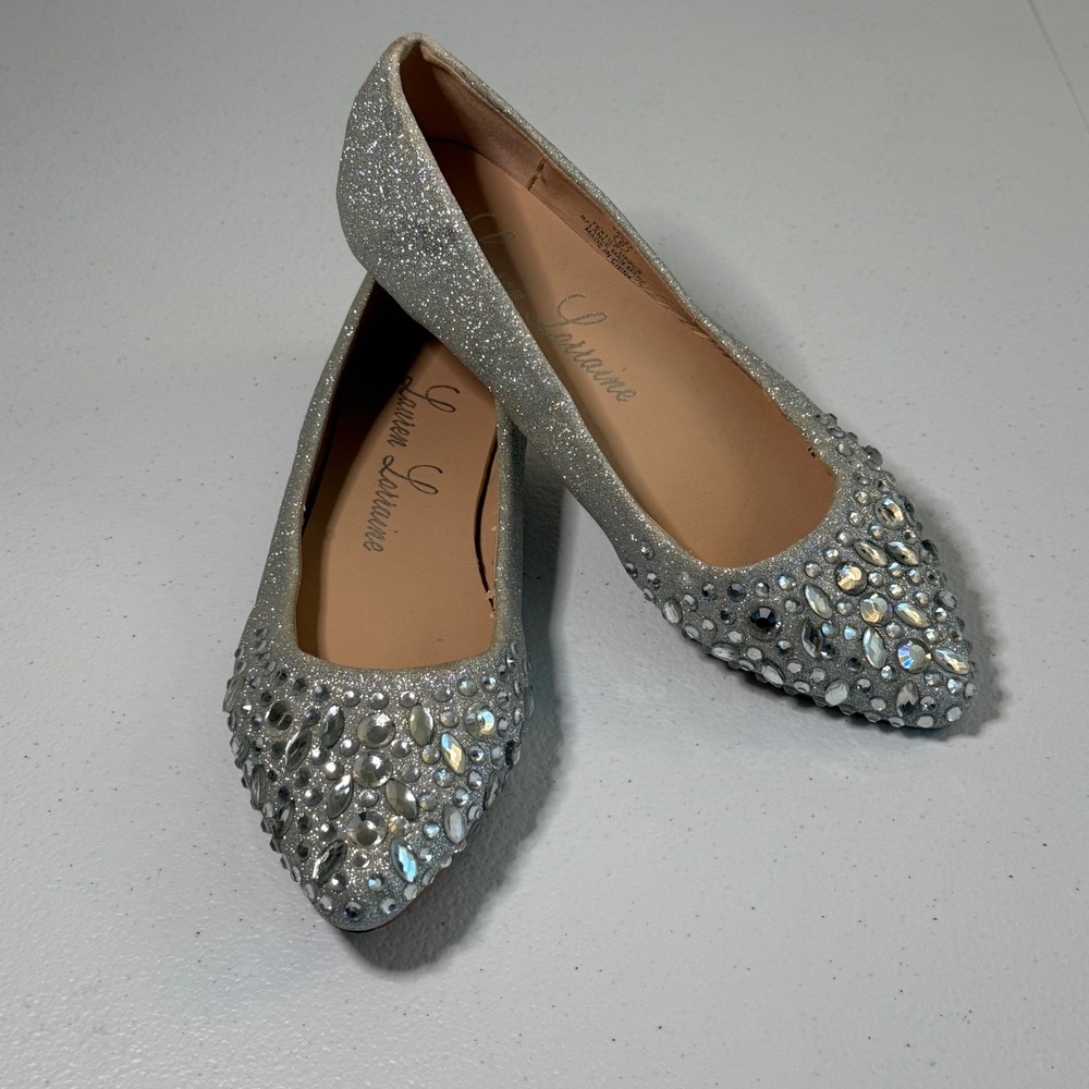Laura Laureine Princess Balletcore Silver Glitter Rhinestone Flats Size 6